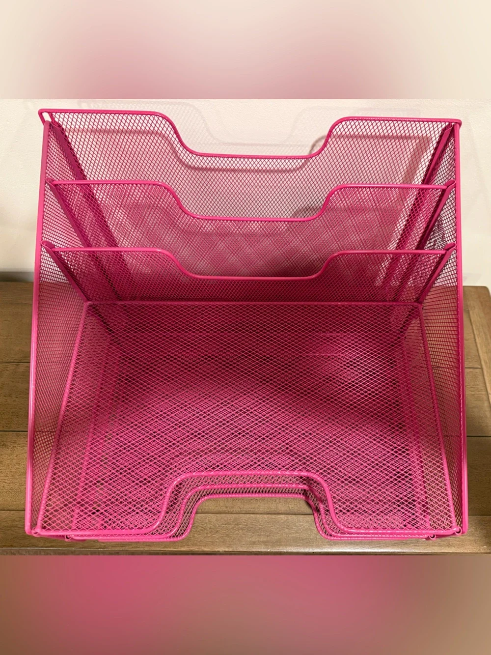 Vibrant Pink 3-Tier Mesh Desk Organizer - Brand